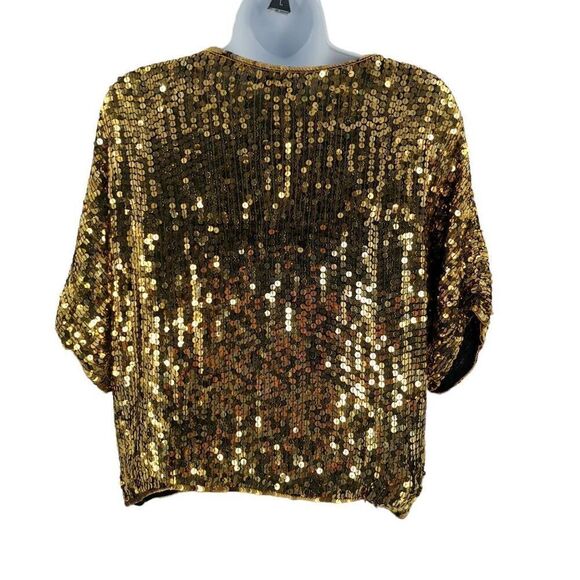 Vintage Black Silk Top Hand Embellished in Gold Beads/Sequins | Tag Size Small - Picture 2 of 3